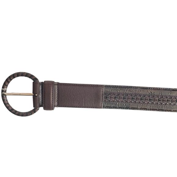 Brighton Patchwork Brown Leather Belt Women\'s Size 34 B31148 Round Buckle NWT! main image 8